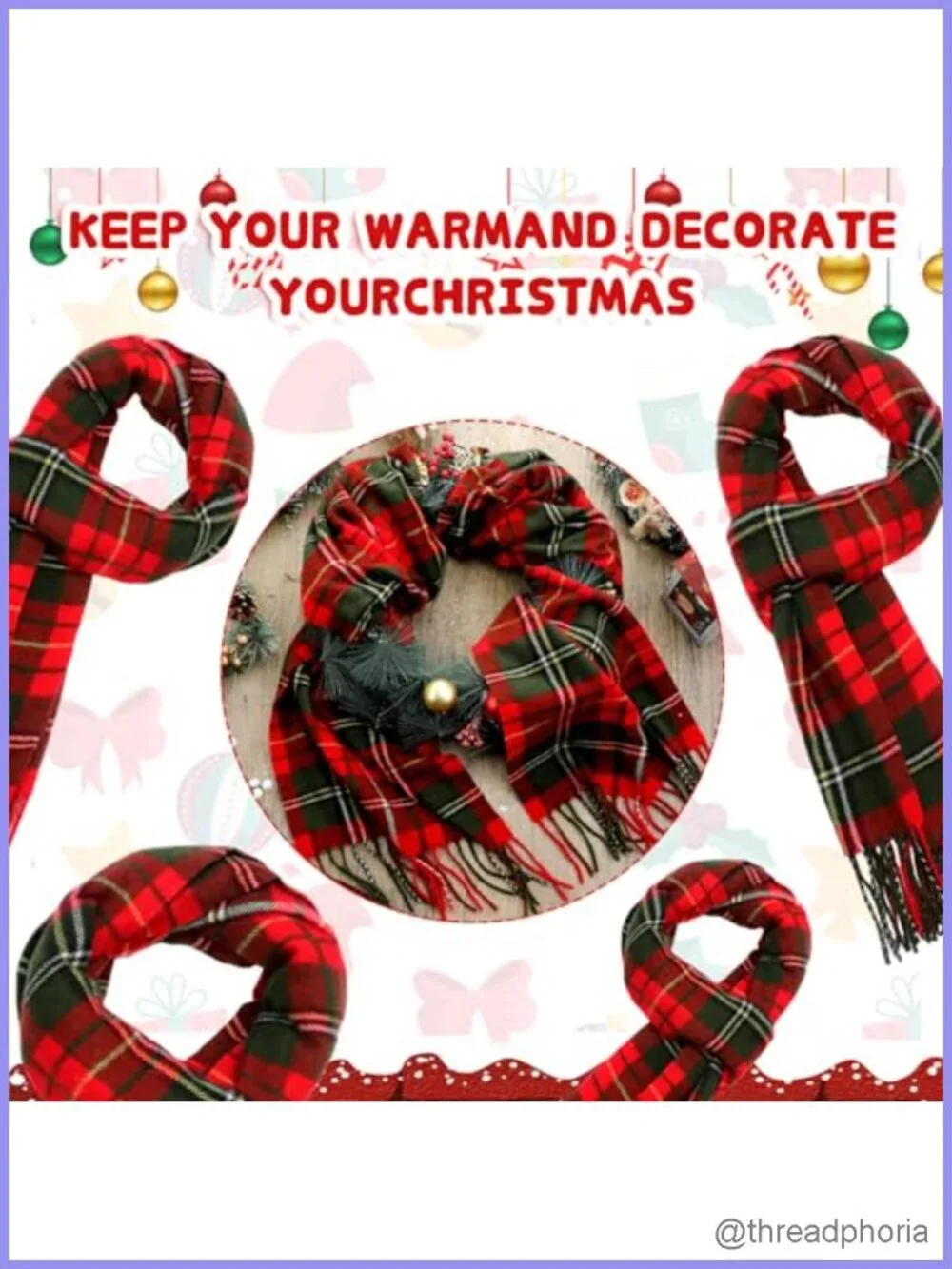 6-Pack Tartan Plaid Scarf, Acrylic Winter Shawl Wrap with Tassels, Cold Weather